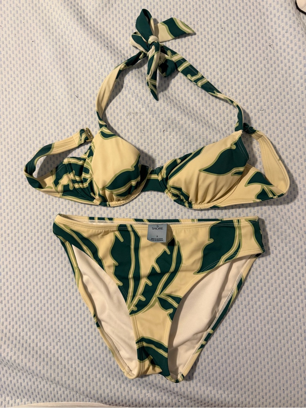 Shade & Shore (TARGET) Tropical Leaf Print Two-Piece Bikini in Yellow & Green